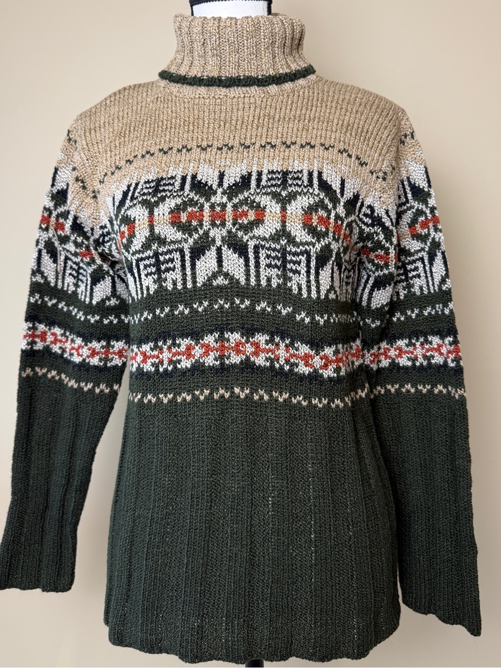 East West Fashions Women’s M Fair Isle Turtleneck Sweater Brown Green Orange